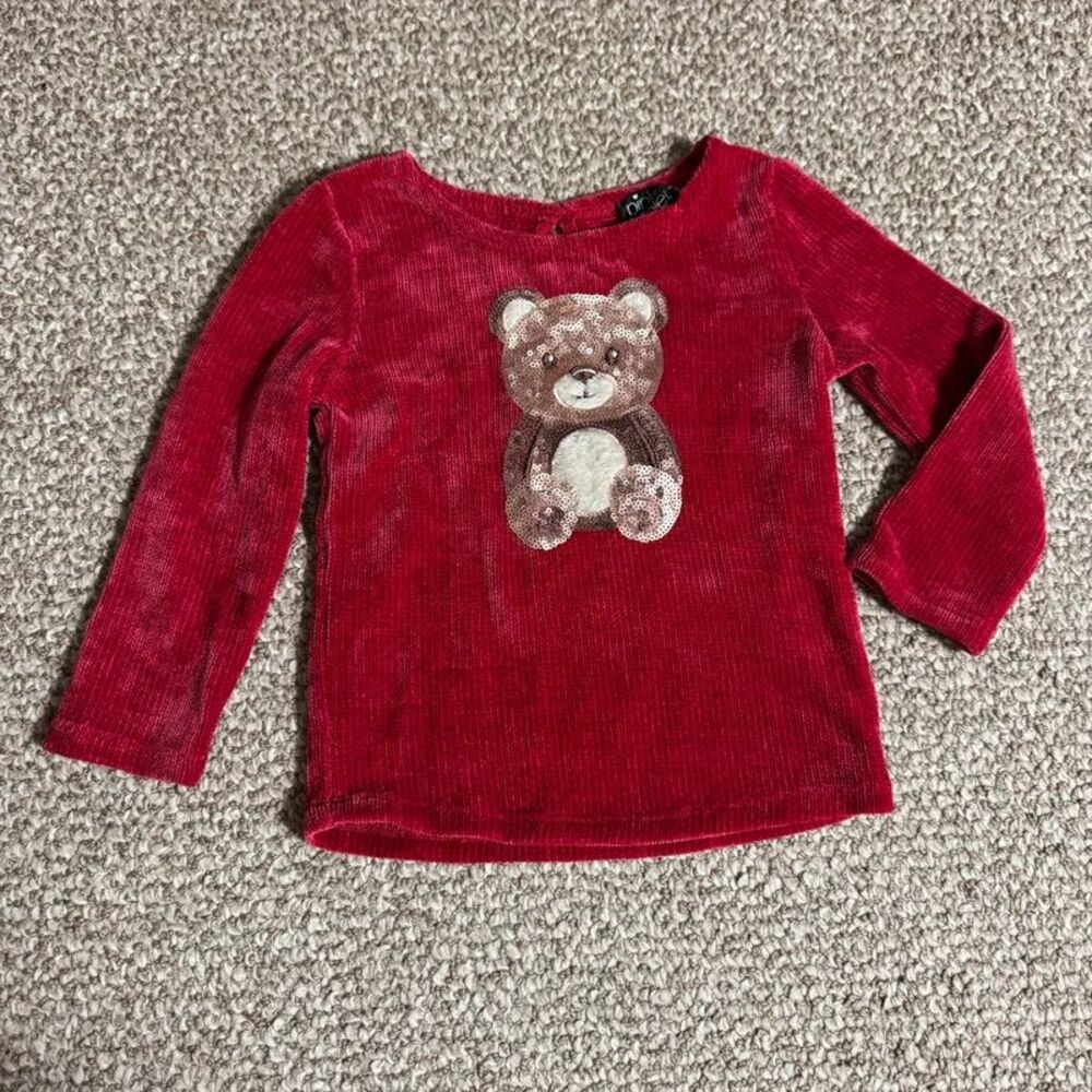 Pink & Violet Ribbed Velour Sweater Sequin Teddy Bear Red Girls 2T